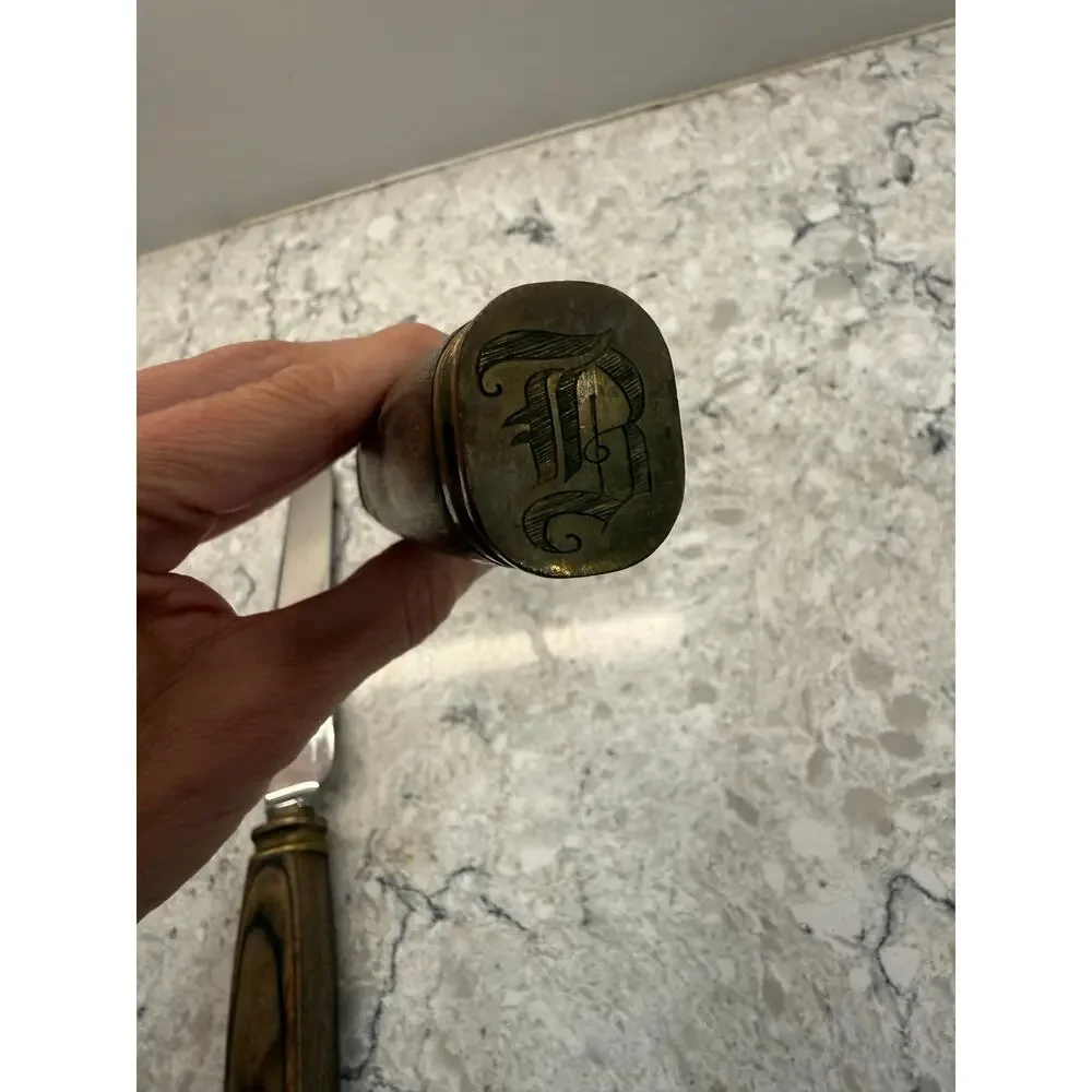 Vintage Carver Set Dark Wood Handles and Brass Bolster Initials 